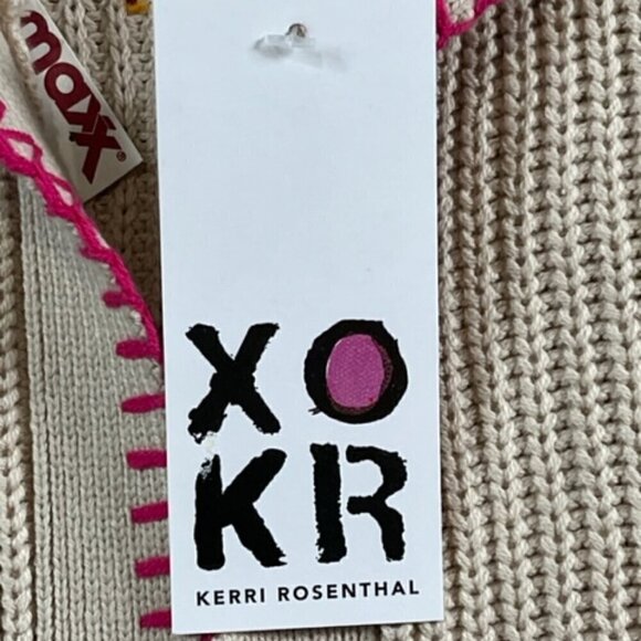 Anthropology NWT Kerri Rosenthal Beige Smiley Face Stitch Hooded Cardigan Medium - Picture 9 of 14